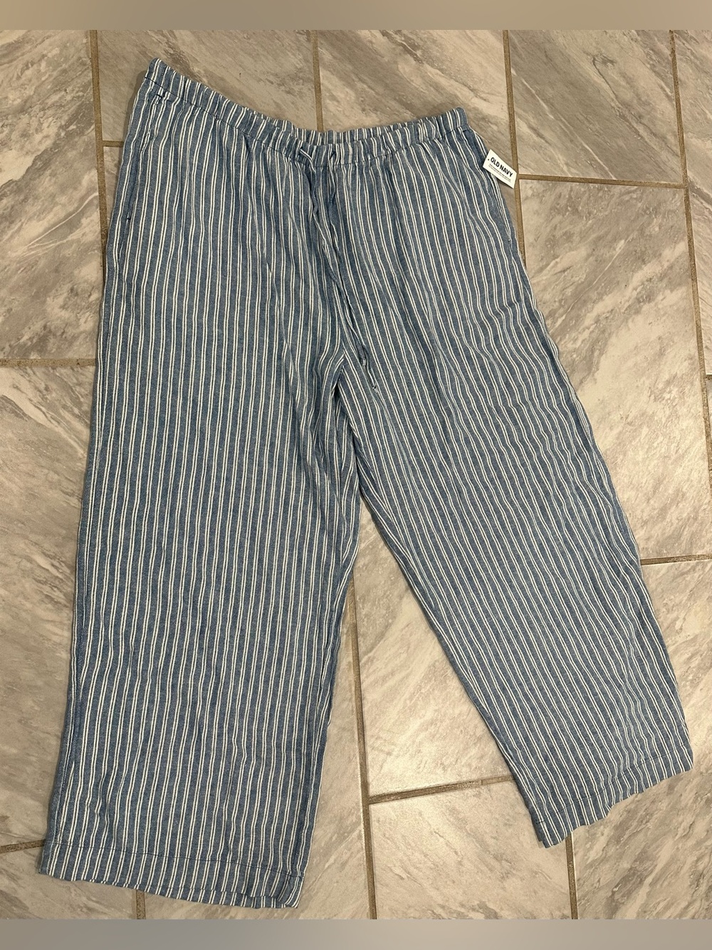 NWT Old Navy Women’s Wide Leg Linen Blend Blue & White Striped Pants Size XL
